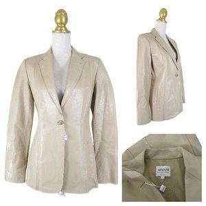 NEW Armani Collezioni Tan Beige Calf Leather Blazer Jacket 8 Formal
